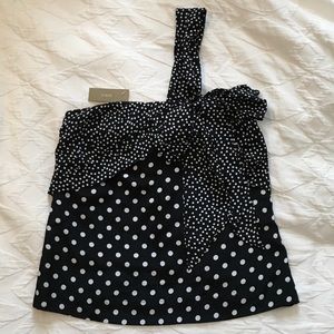 J Crew One-Shoulder Polkadot Statement Top